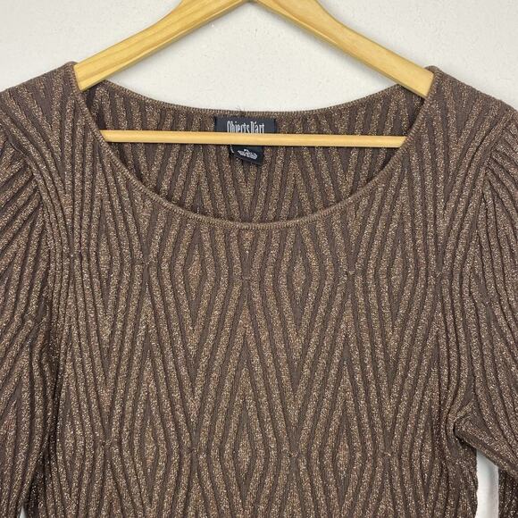 Objects D’Art Petite PL Brown Gold Ribbed Ruffle Top Boatneck Whimsigoth Y2K Gla - Picture 2 of 7